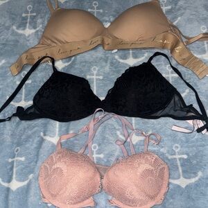 PINK Victoria's Secret Lace Bra Trio - Black, Tan, Pink